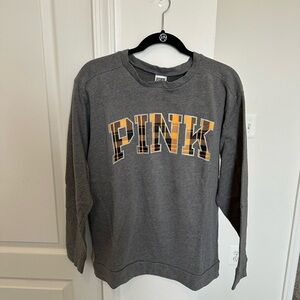 PINK Victoria's Secret Gray Sweatshirt with Yellow Plaid Letters